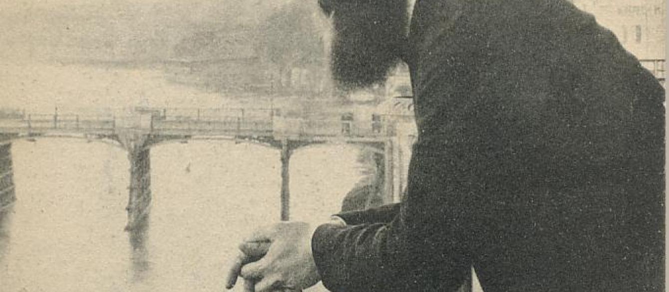 Theodor Herzl observing the Rhine from the balcony of Hotel Les Trois Rois