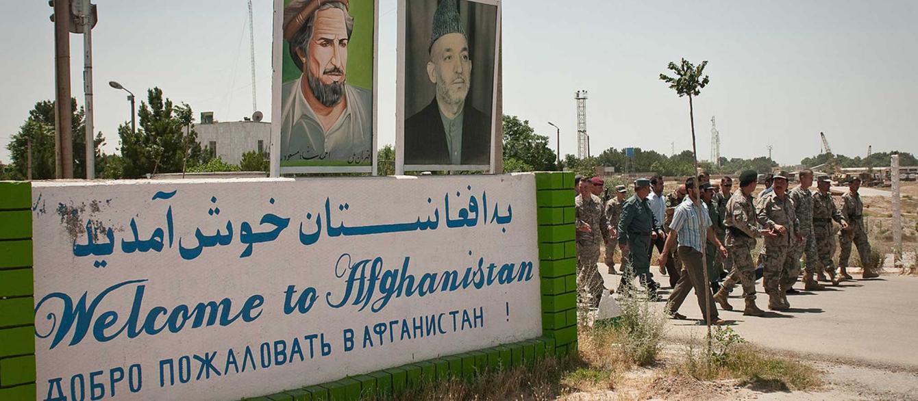 The Welcome to Afghanistan sign at Hairatan in northern Afghanistan