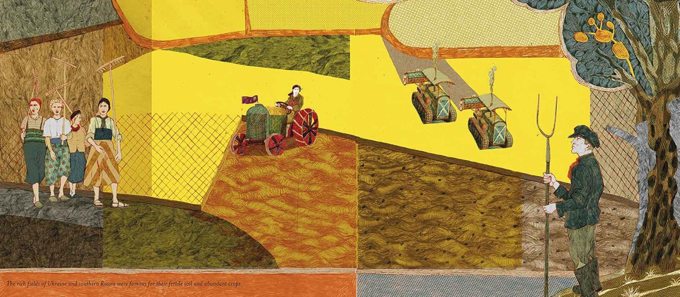 Illustrated image from The Silk Roads book featuring collage
